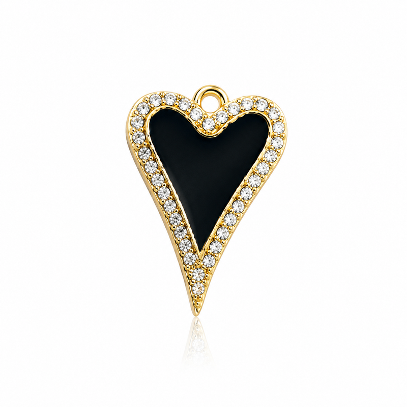 20mm Black and Gold Micro Pave’ Heart Charm | Heart Charm | Black Micro Pave' | DIY Jewelry Designs | 1 Piece