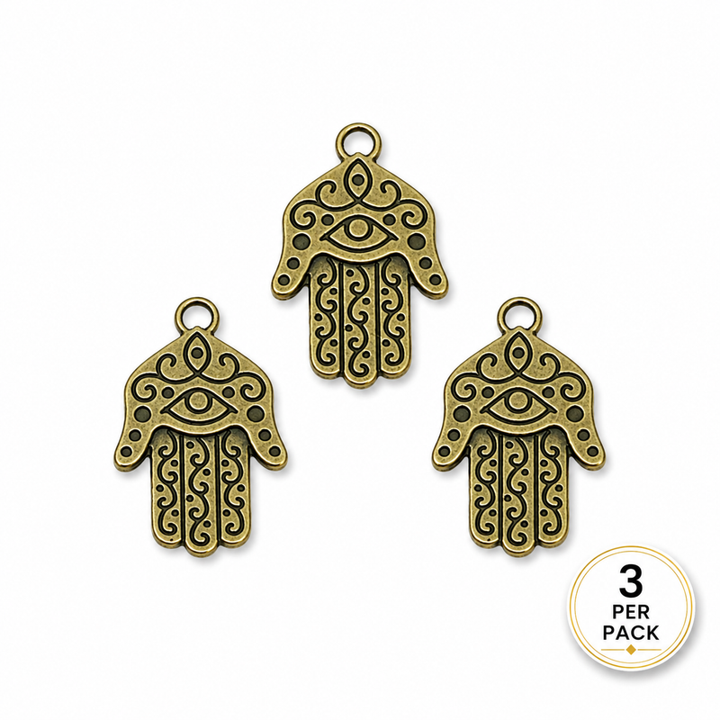 (3) 40mm Double Sided Brass Eye of Fatima Charms | Hamsa Charms | Charms and Pendants | Brass Charms | Eye of Fatima | DIY Jewelry Designs