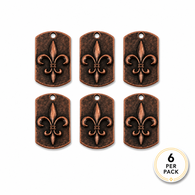 28mm Copper Fleur De Lis Tag Charm | 6 Pieces