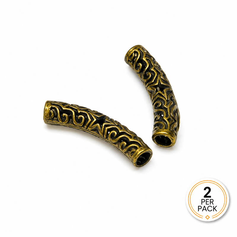 8x34mm Tibetan Antique Bronze Metal Tube Beads | 2 Beads