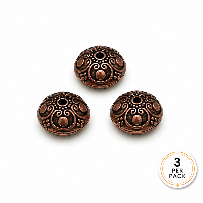 (5) 11x16mm Tibetan Antique Metal Beads | Antique Bronze and Antique Copper | Metal Flower Spacer Beads