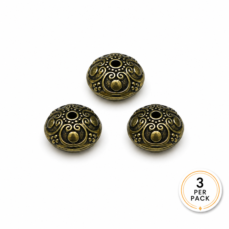 (5) 11x16mm Tibetan Antique Metal Beads | Antique Bronze and Antique Copper | Metal Flower Spacer Beads