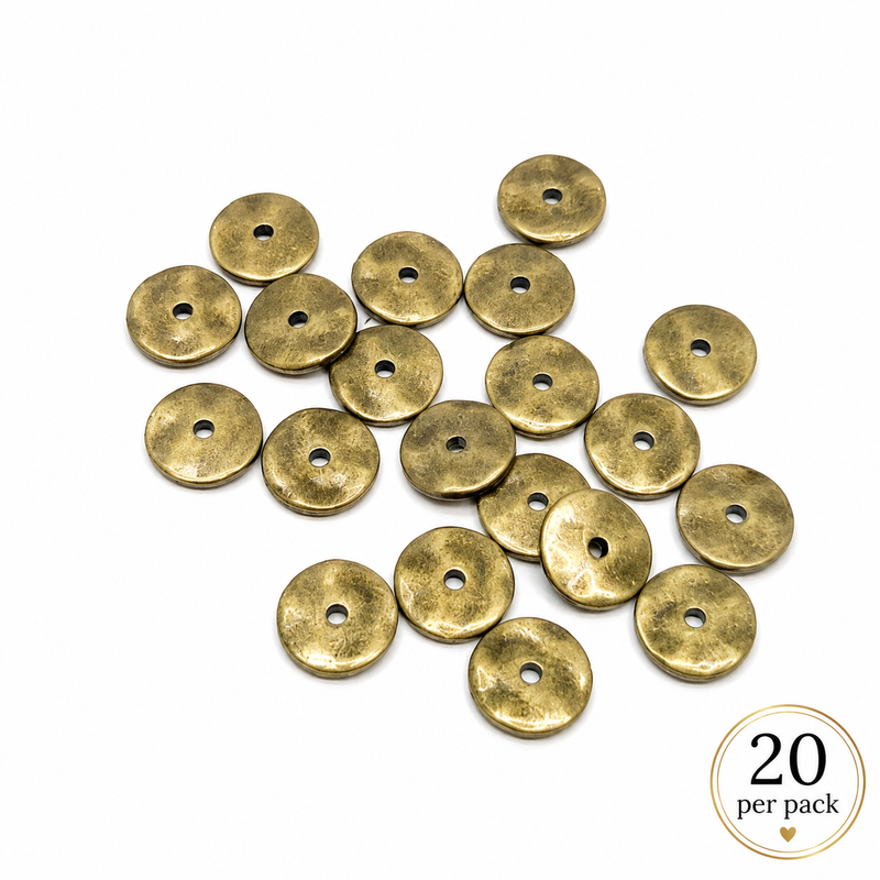 (20) Textured Antique Bronze Metal Disc Spacers | Metal Textured Spacer Beads | Antique Bronze Metal Beads | DIY Jewelry Design