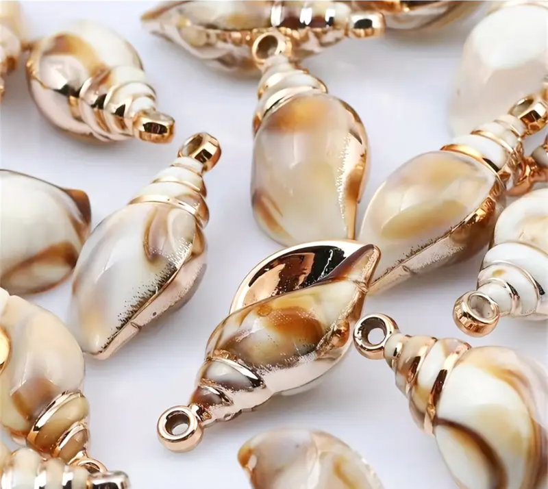 Golden Edge Acrylic Shell Charms | 15x35mm Shell Charm\Pendant | Gold Trim Charms | 4 Pieces