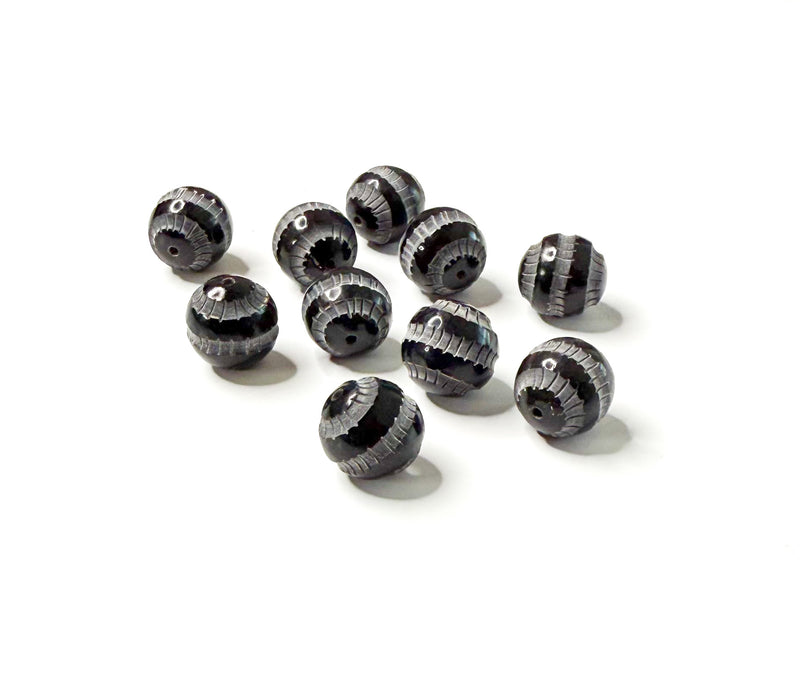 15mm Two Toned Carved Wood Beads | High Quality Black and Gray Wood Beads | DIY Jewelry Designs | 10 Beads