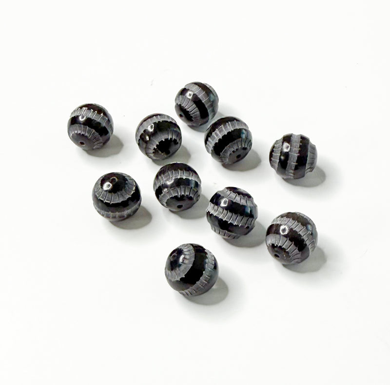 15mm Two Toned Carved Wood Beads | High Quality Black and Gray Wood Beads | DIY Jewelry Designs | 10 Beads