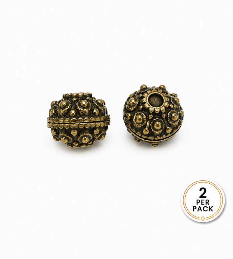 14x18mm Bali Style Oxidized Metal Beads | 2 Beads