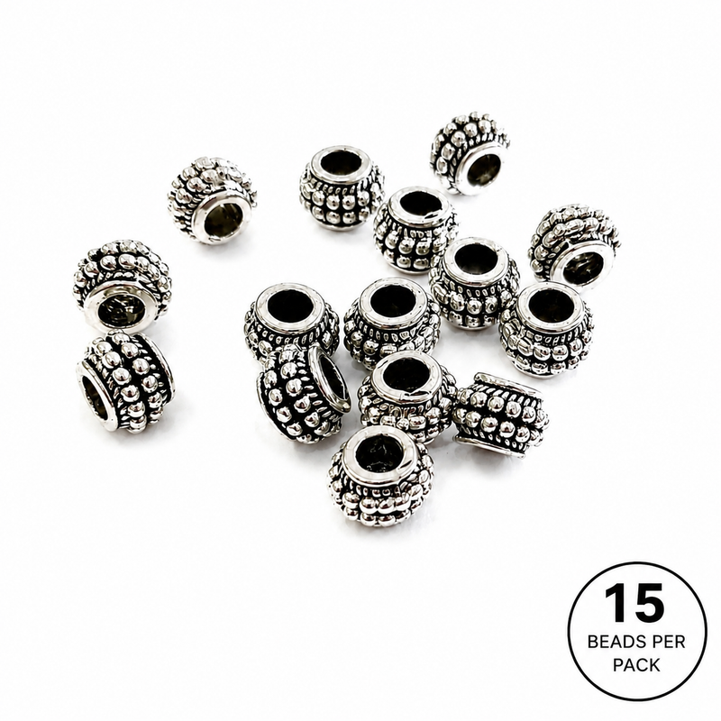 9mm Antique Silver Tibetan Style Spacer Beads | 15 beads