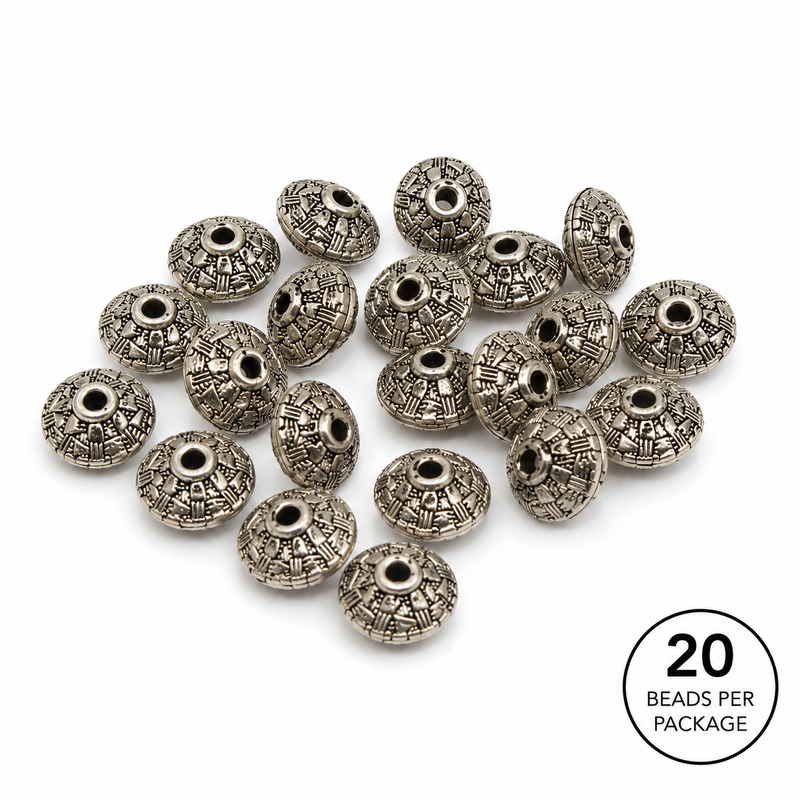 6x12mm Flower Pewter Rondelle Spacers | 20 Pieces