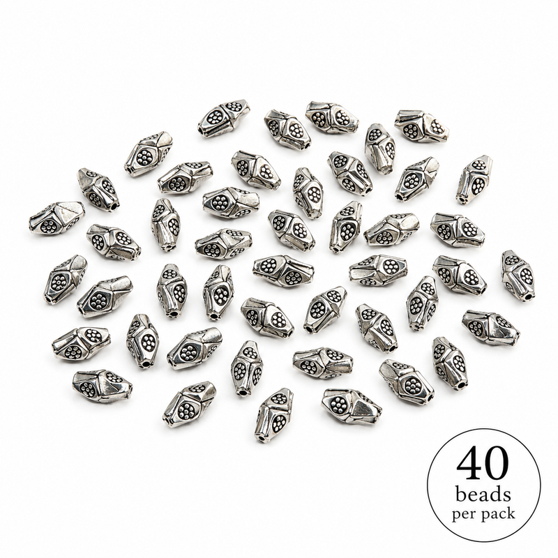 Flower Pewter Bicone Beads | 5x10mm | 40 Pcs