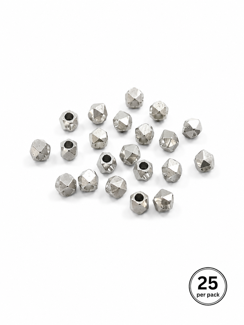 4X4mm Diamond Cut Cube Beads |Silver Cube Beads| Square Metal Beads | Metal Spacers | 25 Pieces