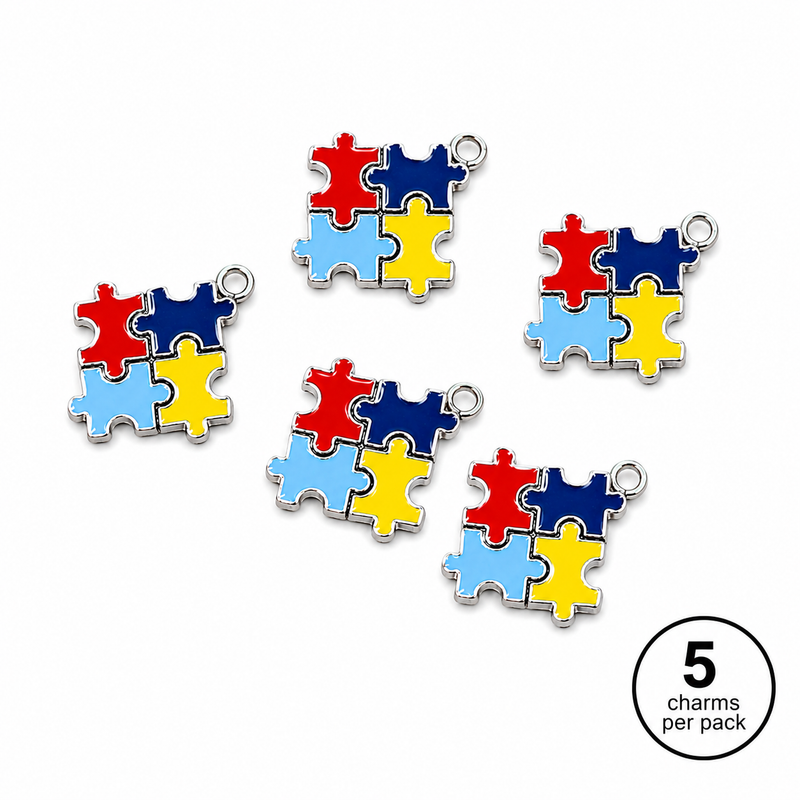 Autism Awareness Charms | Heart & Puzzle Enamel Charms | 5 Pieces Per Pack