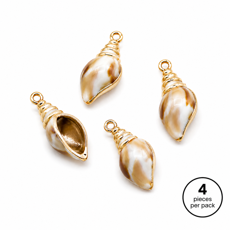 Golden Edge Acrylic Shell Charms | 15x35mm Shell Charm\Pendant | Gold Trim Charms | 4 Pieces