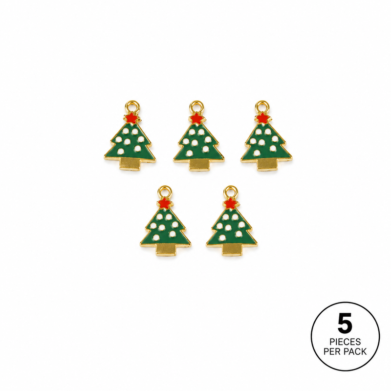 Christmas Enamel Charms – Trees, Wreaths & Gift Boxes | Holiday Jewelry Charms, 5pc Pack