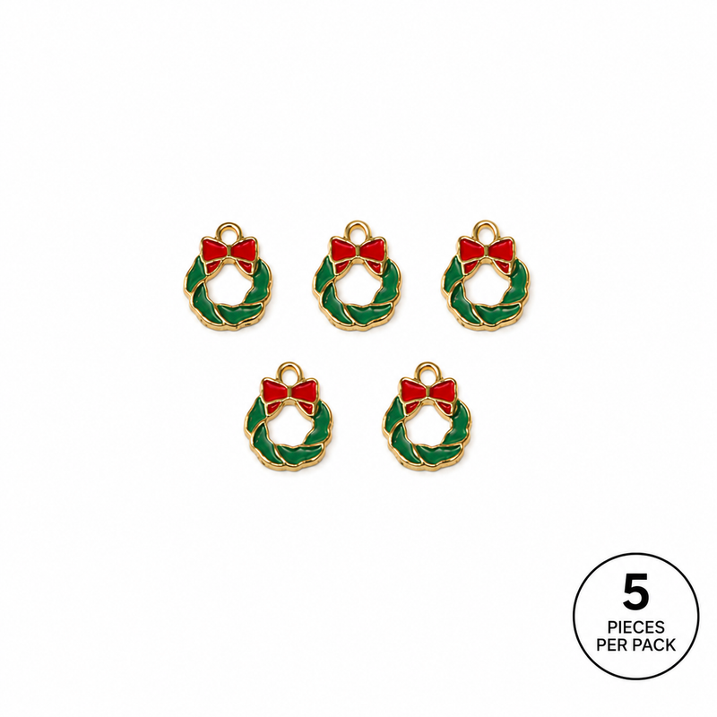Christmas Enamel Charms – Trees, Wreaths & Gift Boxes | Holiday Jewelry Charms, 5pc Pack