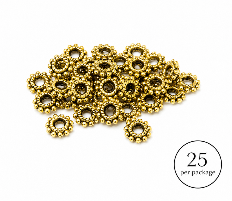 8mm Daisy Spacer Beads – Gold & Tibetan Silver Metal Spacer Beads for Jewelry Making - 25 Pieces