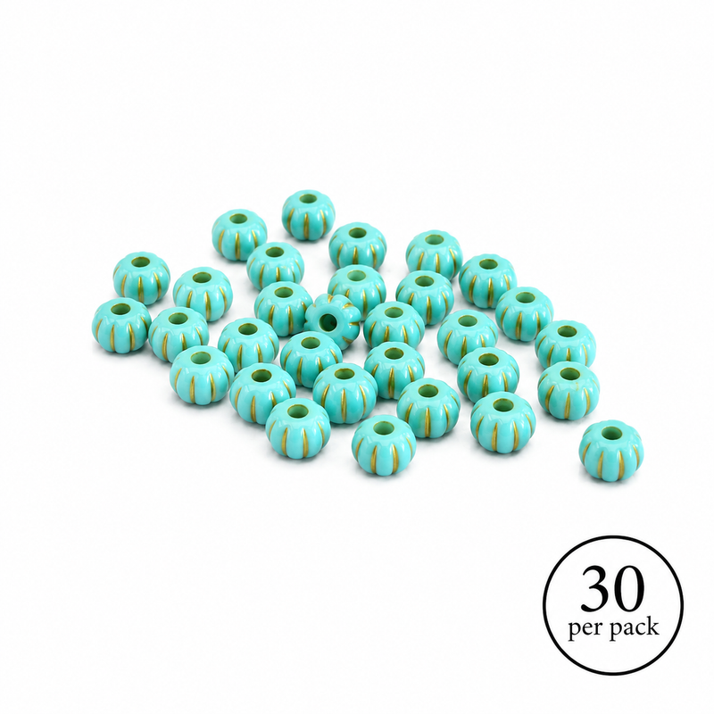 4x7mm Turquoise Ribbed Acrylic Rondelle Beads – Gold Accent Spacer Beads (30 Pieces)