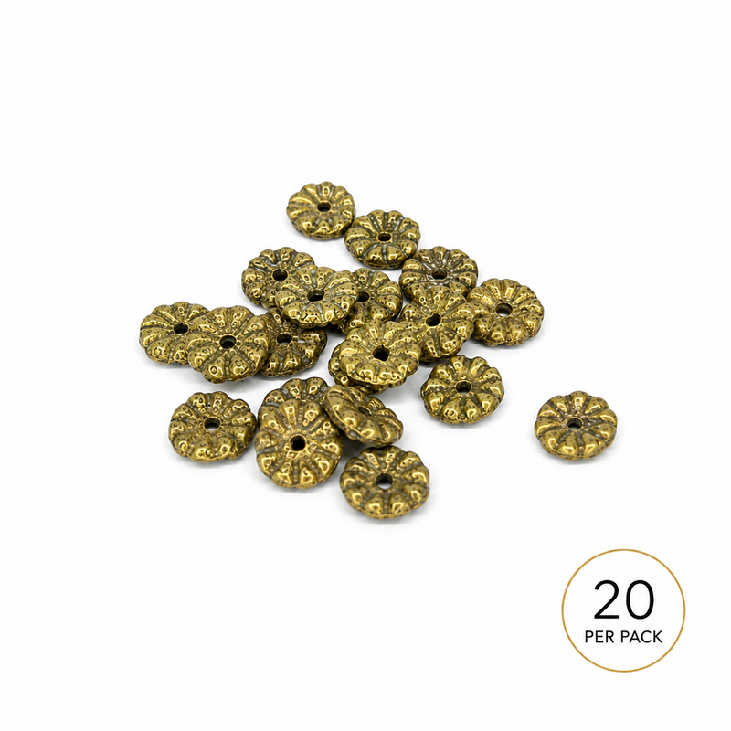 Brass Spacer Beads – 10mm Ring Beads & 12mm Flower Ring Spacers – 20 Pieces per Pack