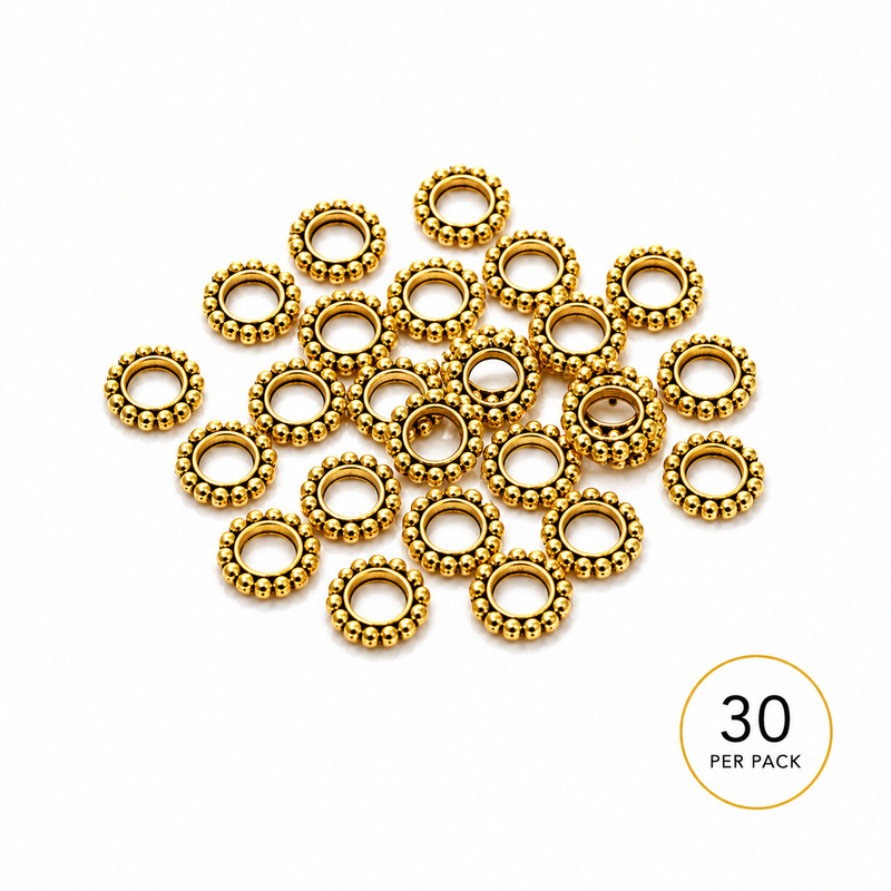 10x2mm Large Hole Daisy Spacer Beads – Gold or Tibetan Silver – 30 Pieces per Pack