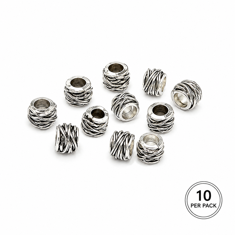 (10) 10x13mm Large Hole Spacers | Tibetan Style Spacer Beads | Metal Spacer Beads |10 beads per package
