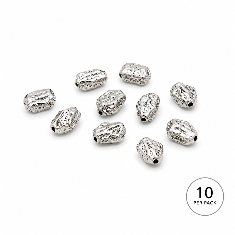 16mm x 9mm Pewter Nugget Beads  Pewter Spacer Beads | 10 Pieces | Textured Silver Color | DIY Jewelry Designs | Lead & Nickel Free