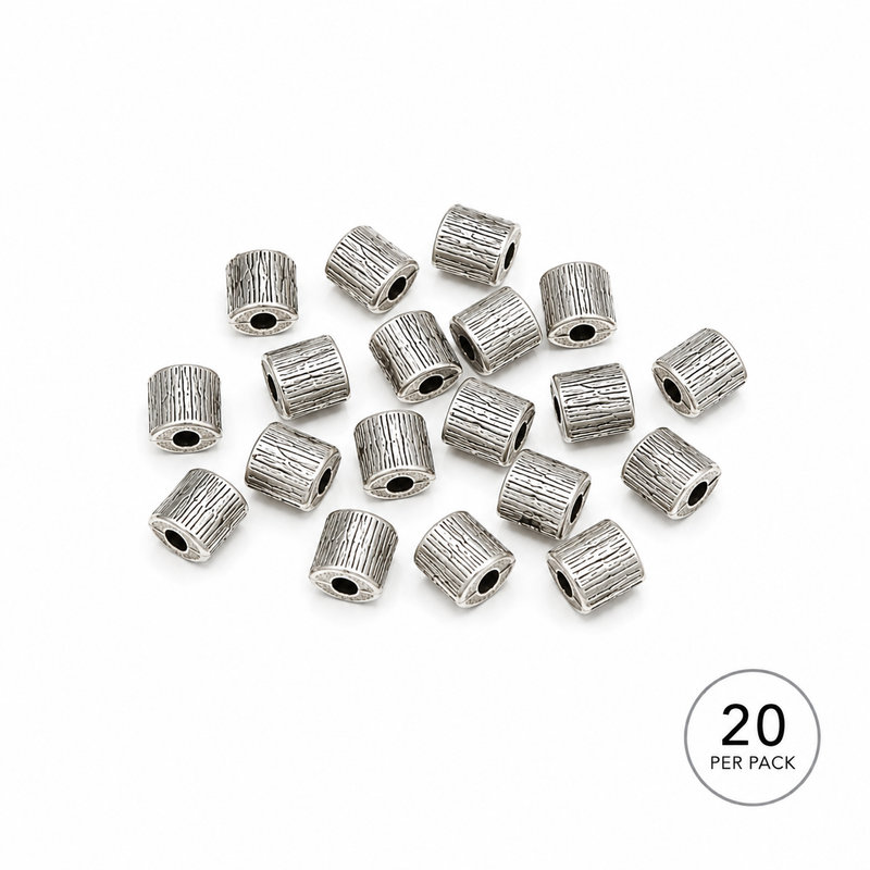 8x8mm Pewter Puff Spacer Beads – Double Sided Textured Grain Line Metal Beads – 20 Pieces per Pack