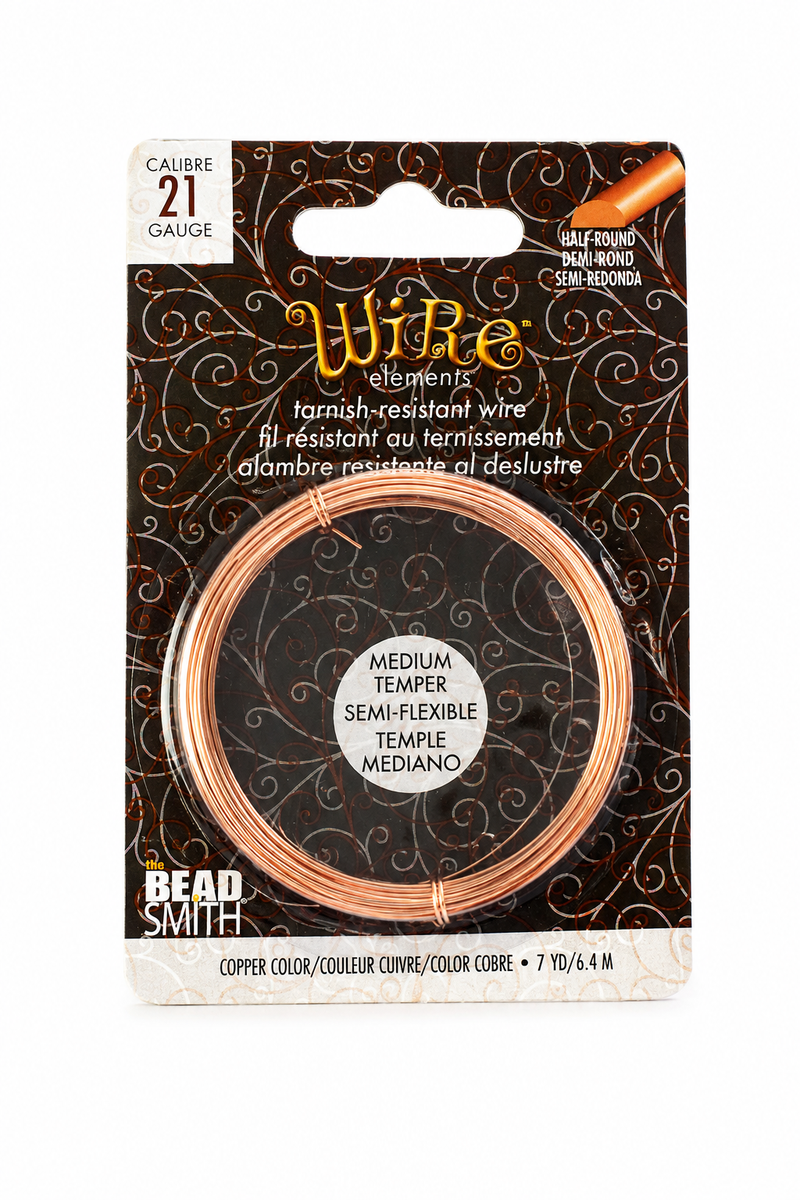 21 Gauge Half-Round Copper Wire – Tarnish Resistant Jewelry Wire – Medium Temper – 7 Yards