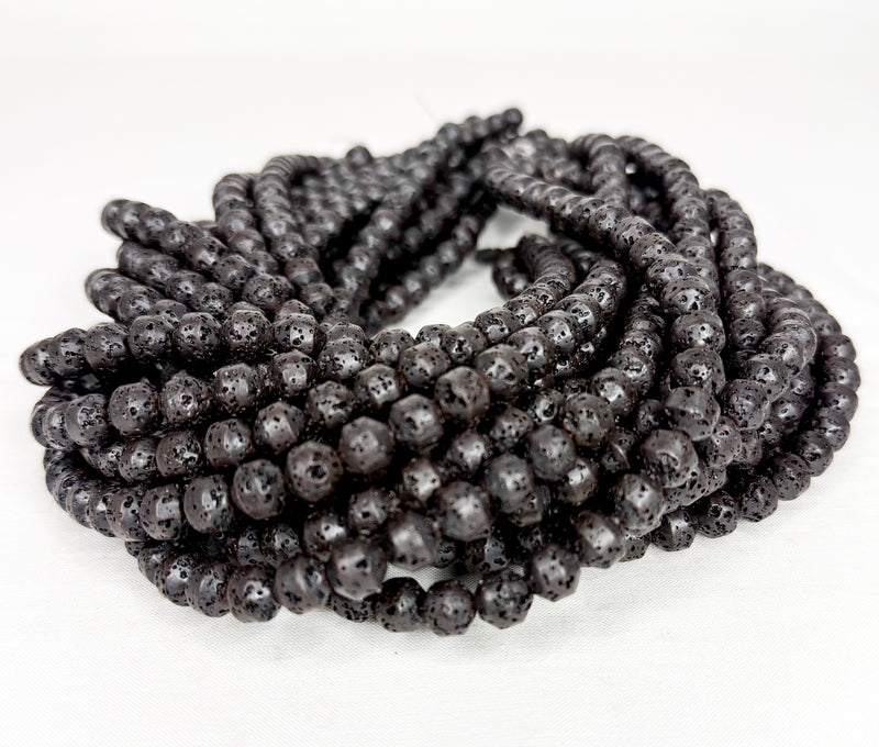 8.5x8.5mm Natural Black Volcanic Lava Bicone Bead | Black Lava Gemstone Beads | DIY Jewelry Designs | 15" Strand