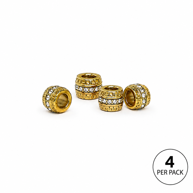 12x8mm 18K Gold Overlay Stainless Steel Greek Key Micro Pavé Spacer Beads | 4 Per Pack