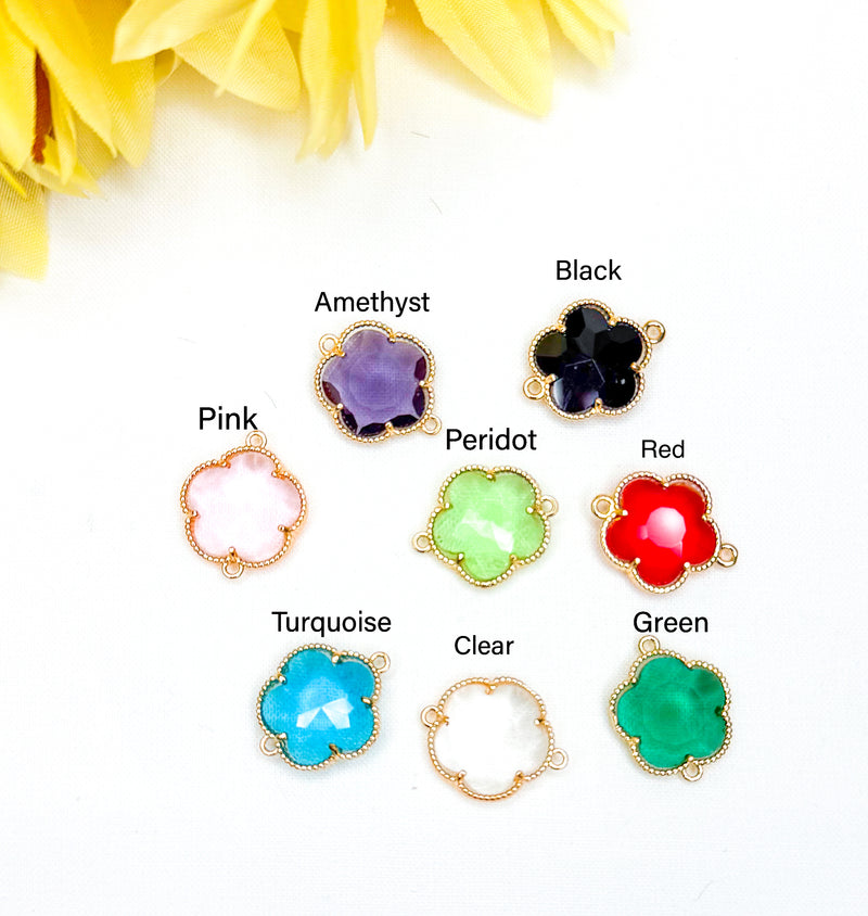 18mm Wrapped in Gold Glass Crystal Flower Connector | Gold Trim Crystal Connectors | 8 Colors | DIY Jewelry Designs | One Piece