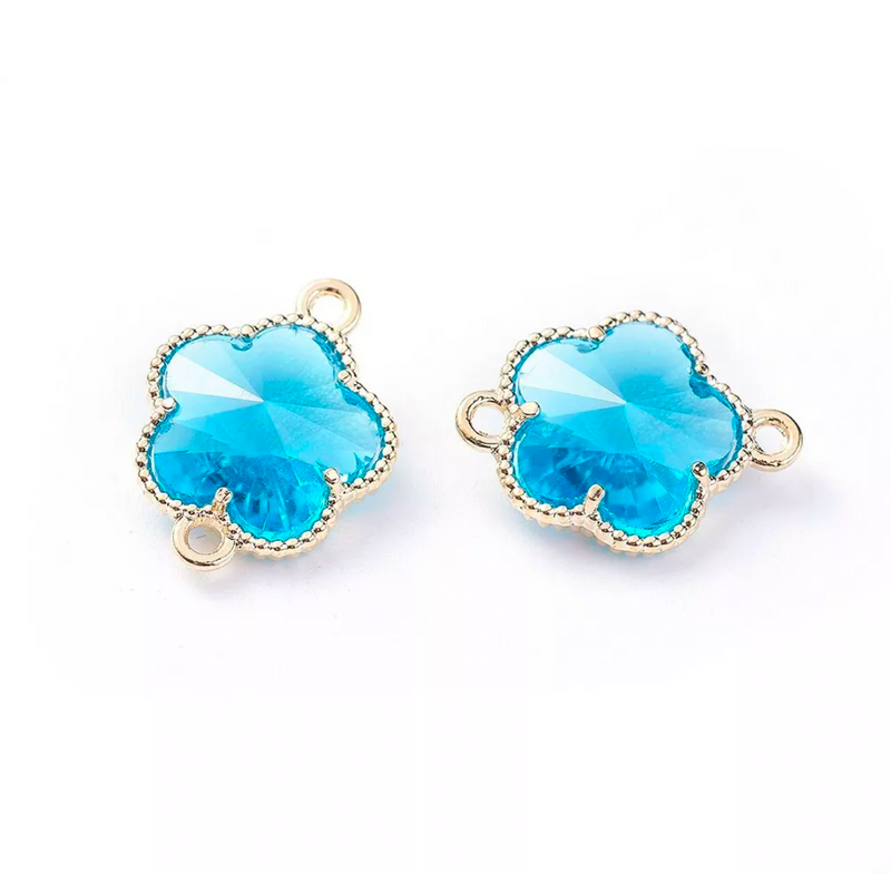 18mm Wrapped in Gold Glass Crystal Flower Connector | Gold Trim Crystal Connectors | 8 Colors | DIY Jewelry Designs | One Piece