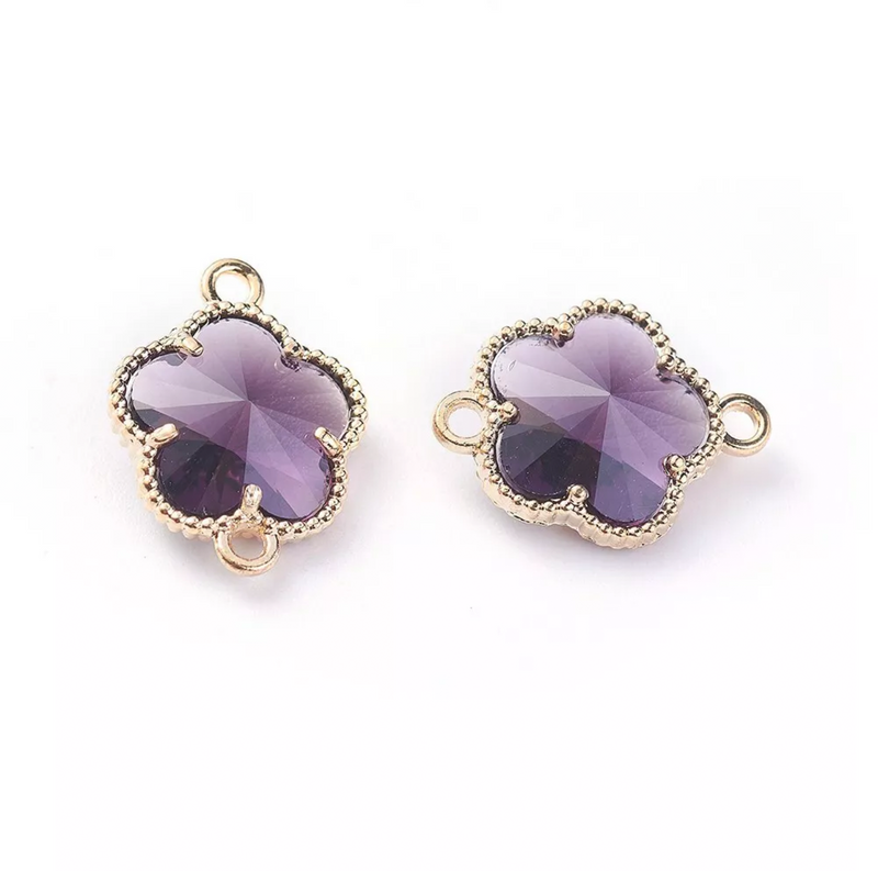 18mm Wrapped in Gold Glass Crystal Flower Connector | Gold Trim Crystal Connectors | 8 Colors | DIY Jewelry Designs | One Piece