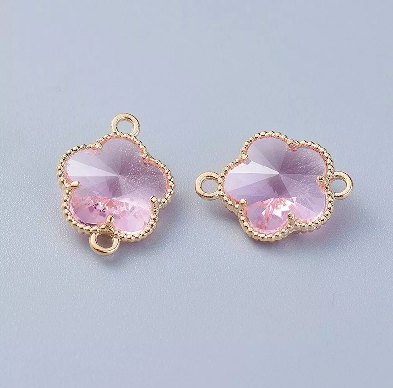 18mm Wrapped in Gold Glass Crystal Flower Connector | Gold Trim Crystal Connectors | 8 Colors | DIY Jewelry Designs | One Piece