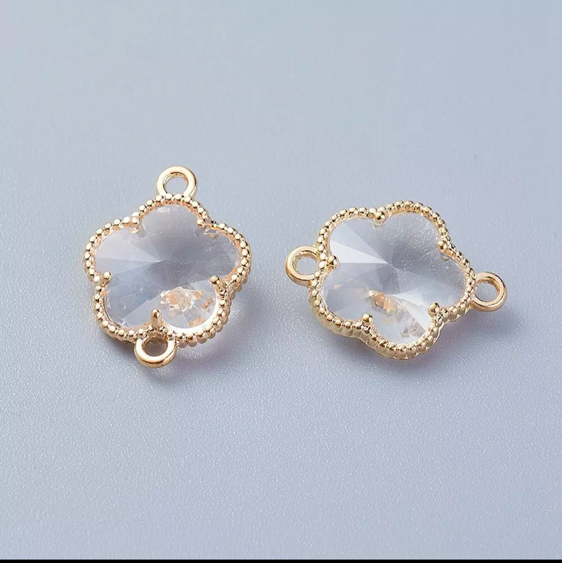 18mm Wrapped in Gold Glass Crystal Flower Connector | Gold Trim Crystal Connectors | 8 Colors | DIY Jewelry Designs | One Piece