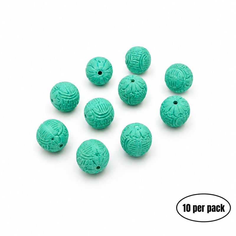 16x15mm Green Turquoise Synthetic Cinnabar Carved Beads – 10 Pieces