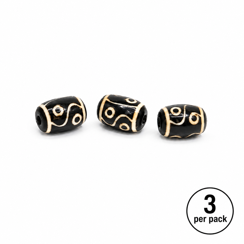 25mm Black & Ivory Tibetan Style Acrylic Beads – 2mm Hole – 3 Pack