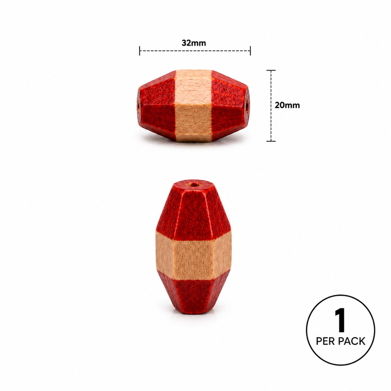 32x20mm Hand Painted Faceted Wood Focal Bead – 4 Colorways | 1 Per Pack