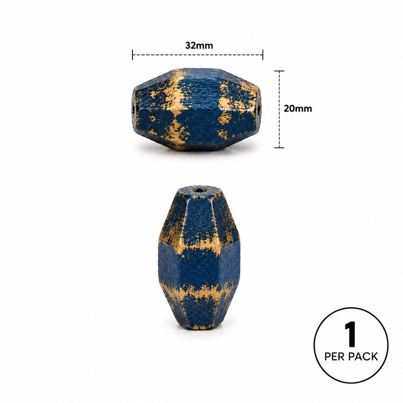 32x20mm Hand Painted Faceted Wood Focal Bead – 4 Colorways | 1 Per Pack