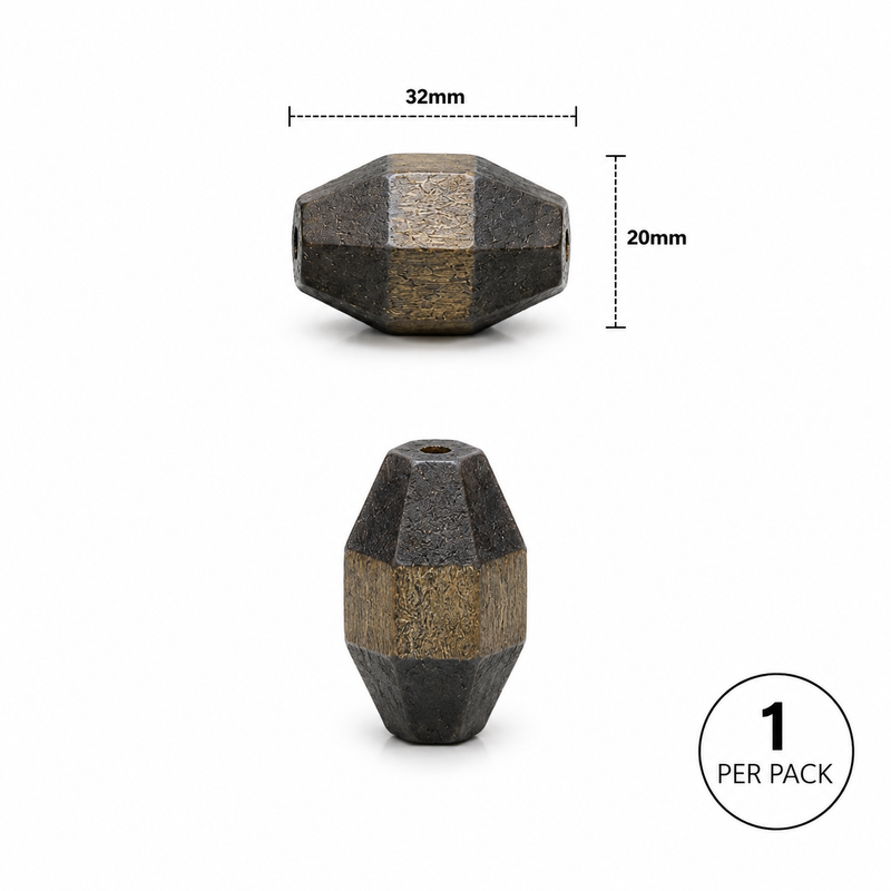 32x20mm Hand Painted Faceted Wood Focal Bead – 4 Colorways | 1 Per Pack