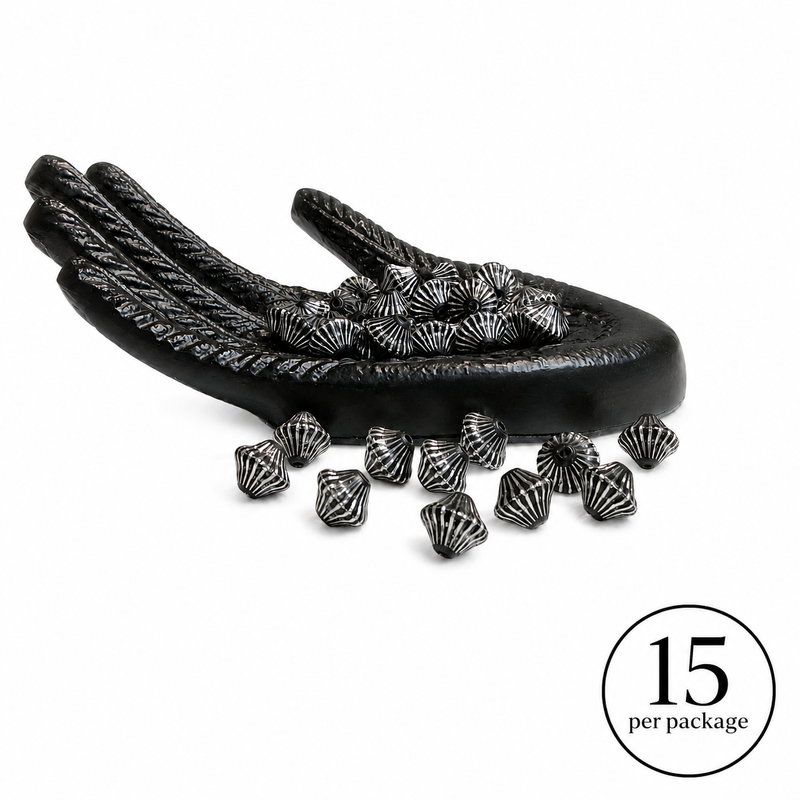 12mm Black & Silver Fluted Acrylic Beads – 15 per Package