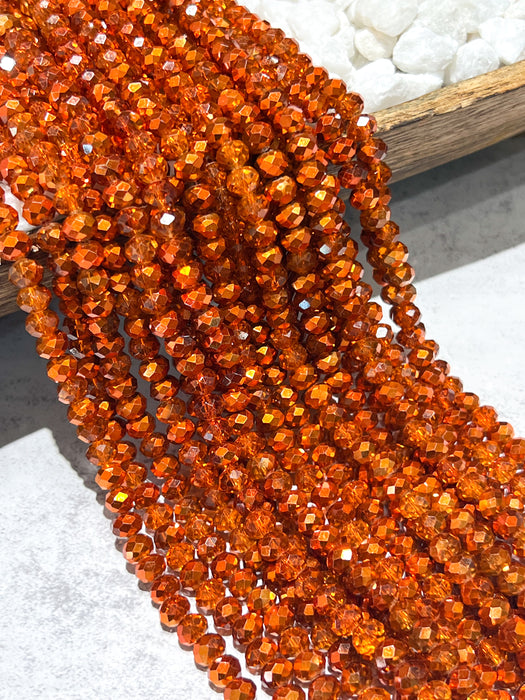 6x8mm Metallic Orange Faceted Glass Rondelle Beads | Faceted Glass | Orange | DIY Jewelry Designs | 14.8 inch Strands | 53 Pcs