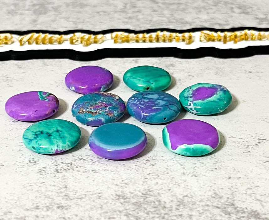 25mm Turquoise Dyed Turquoise Coin Beads | Coin Beads | Purple and Turquoise | DIY Jewelry Designs