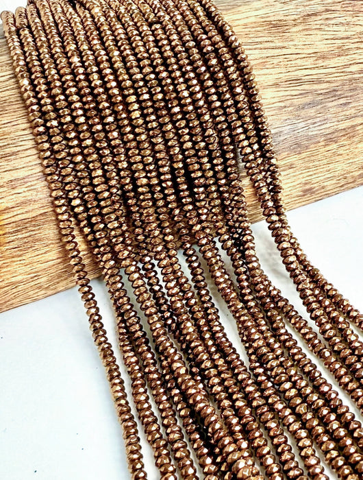 2x4mm Faceted Hematite | Rondelle Hematite | Bronze | Antique Gold | Silver |16” Strand