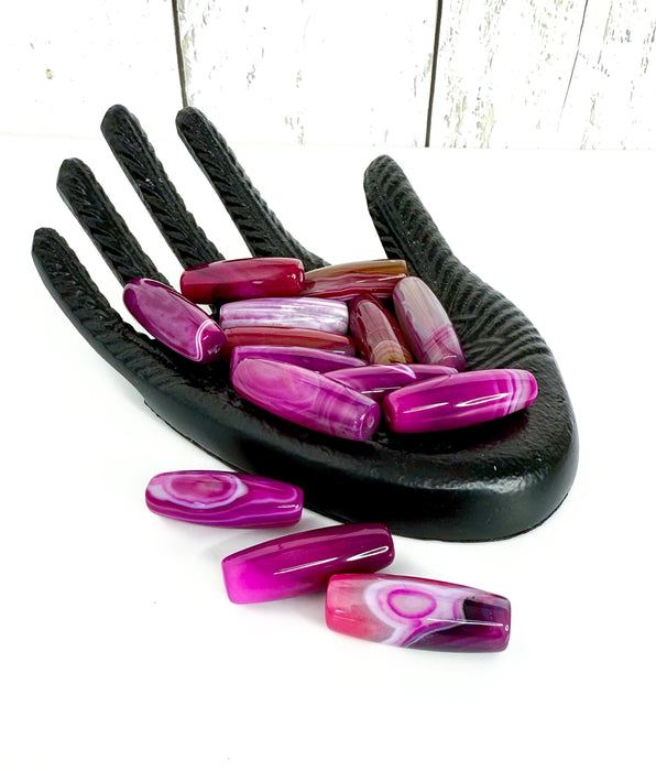 40mm Agate Focal Beads | 12x40mm Barrel Shape Bead | Beautiful Fuchsia Gemstone Beads | DIY Jewelry |1 Piece