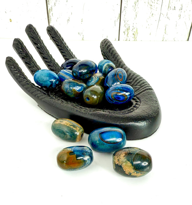 30mm Blue & Brown Oval Agate Gemstone Beads – Large Polished Barrel Beads with Natural Banding for Jewelry Making - One Piece