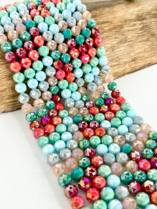 10mm Faceted Glass Crystal Beads – 13” Strand – Multiple Color Mix Variants