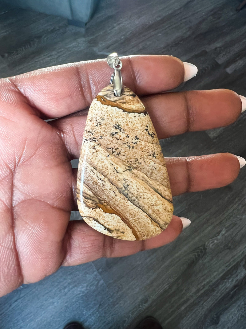 Large Picture Jasper Pendant | 37x62mm Jasper Pendant | Pendant with Silver Plated Bail | DIY Jewelry Designs