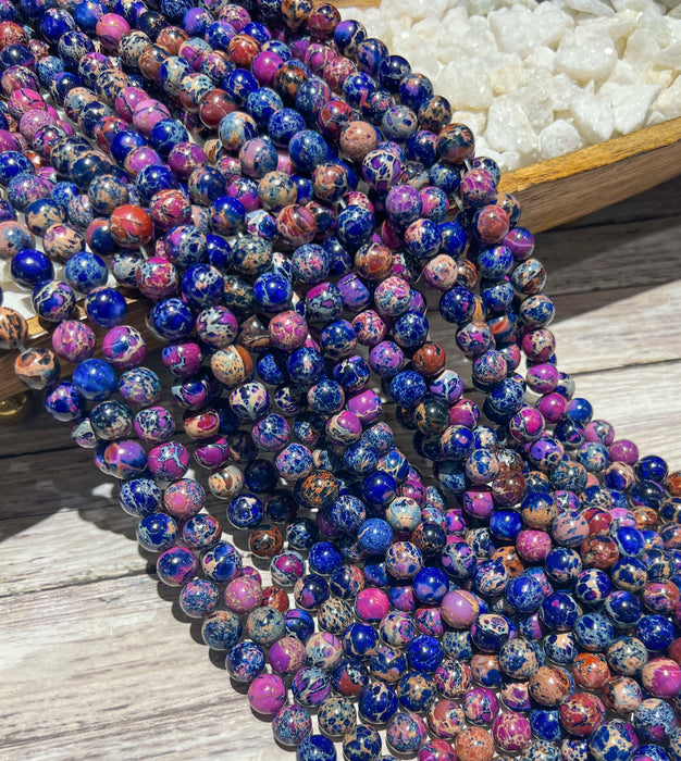 10mm Smooth Galaxy Sea Sediment Jasper | Blue & Purple Galaxy Jasper | Blue & Purple Galaxy Jasper | Jewelry Making | Jewelry Designing | 15" Strand | 38 Beads Per Strand