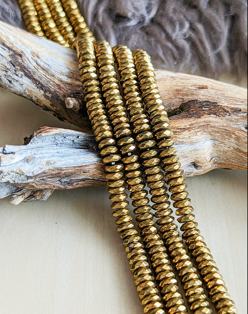 2x4mm Faceted Hematite | Rondelle Hematite | Bronze | Antique Gold | Silver |16” Strand