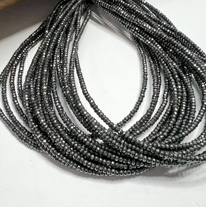 2x3mm Faceted Gunmetal Hematite | Black Hematite Rondelle Beads | Faceted | 15” Strand